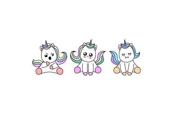 Unicorn Illustrations Kawaii Vector Set Graphics Review